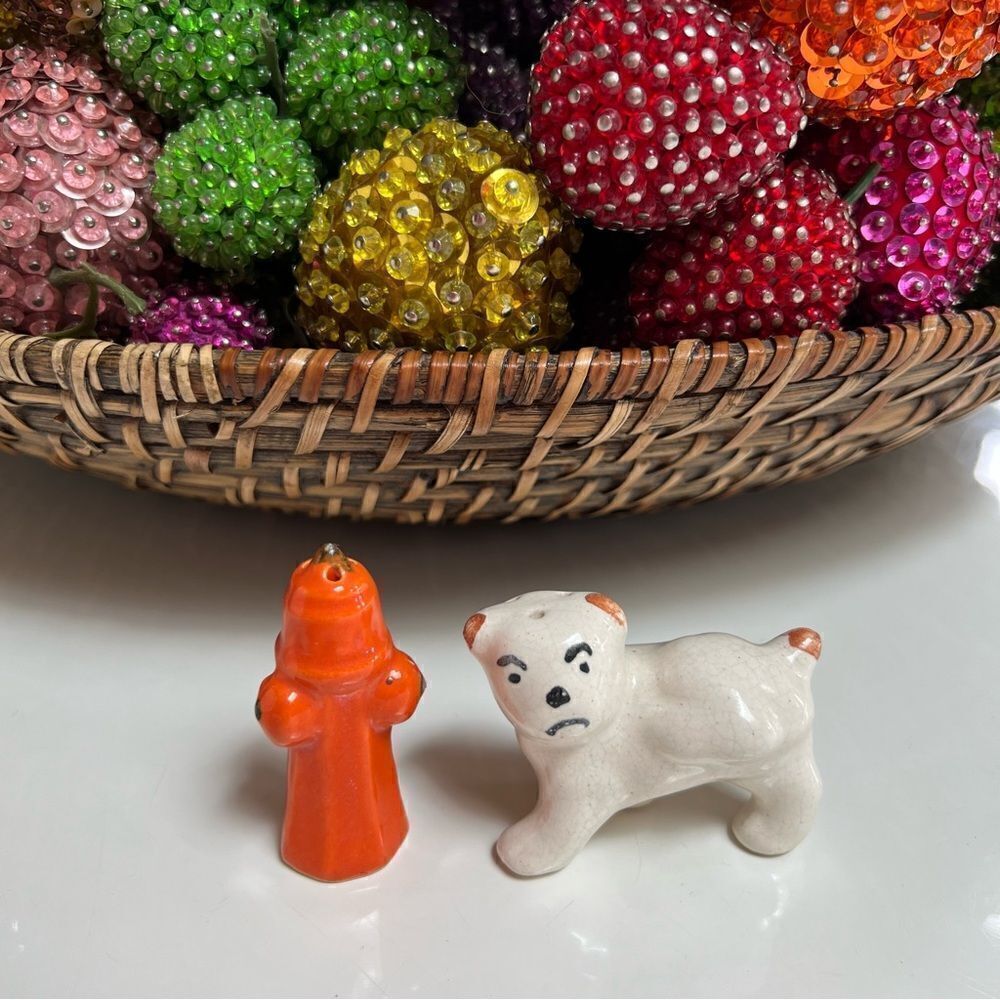 Quirky Vintage Dog and Fire Hydrant Salt and Pepper Shakers Set